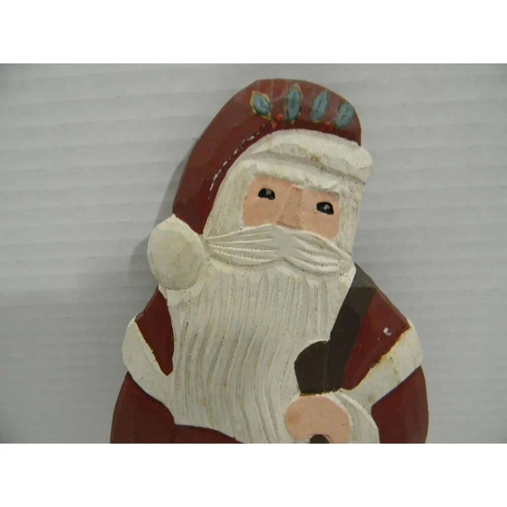 Vintage Santa Wood Carving Folk Art Primitive Father Christmas Tabletop Decor
